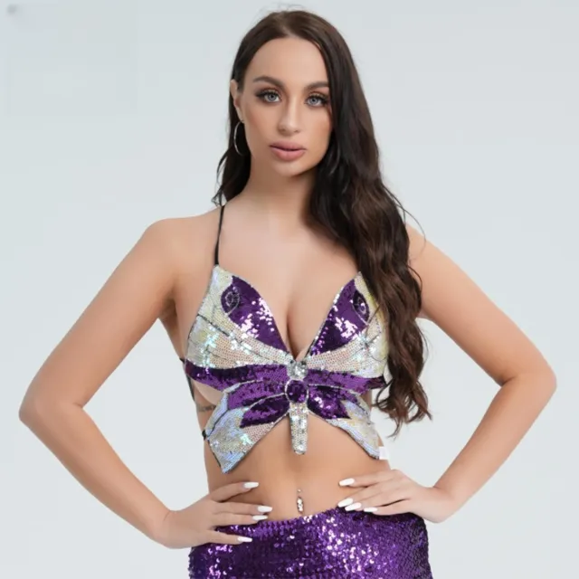 Sequined Top Butterfly Bra Purple Color - Shop at LoveMi