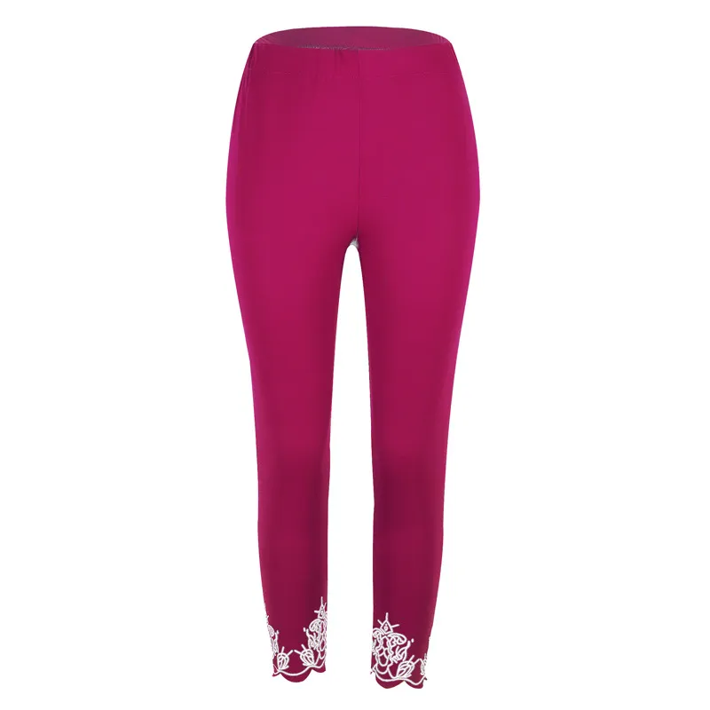 Slim Slimming Printed Cropped Trousers - 85 Wine Red