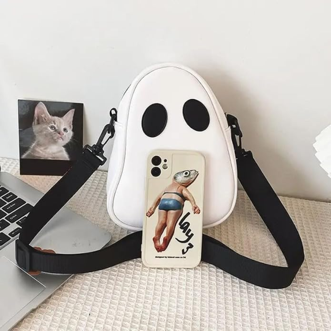 1Pcs Halloween Cute Ghost Purse PU Leather Crossbody Bag Shoulder Bag For Women's Spooky Trick Treat — foto 4