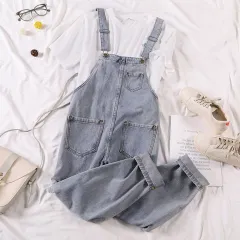 Fashion Women's Solid Colour Denim Overalls - Blue - View 1