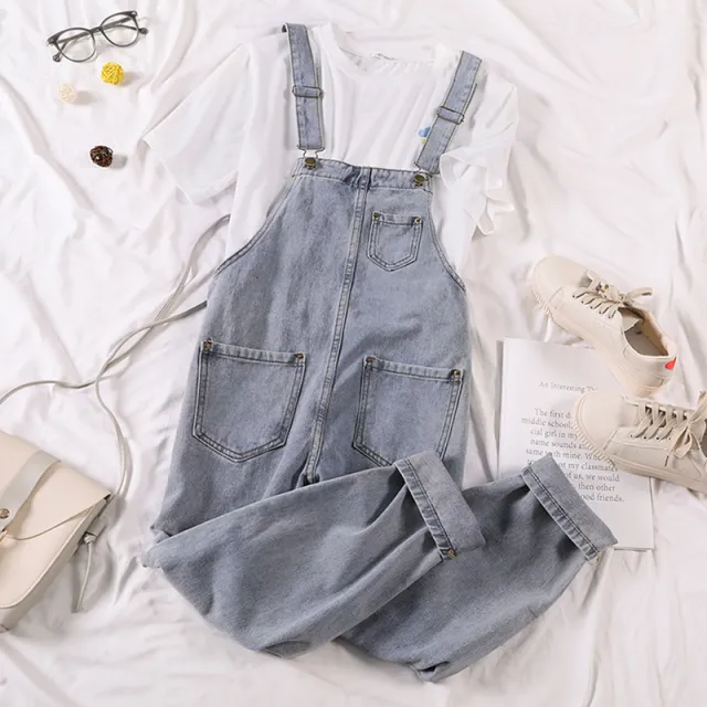 Fashion Women's Solid Color Denim Overalls Blue - Shop at LoveMi
