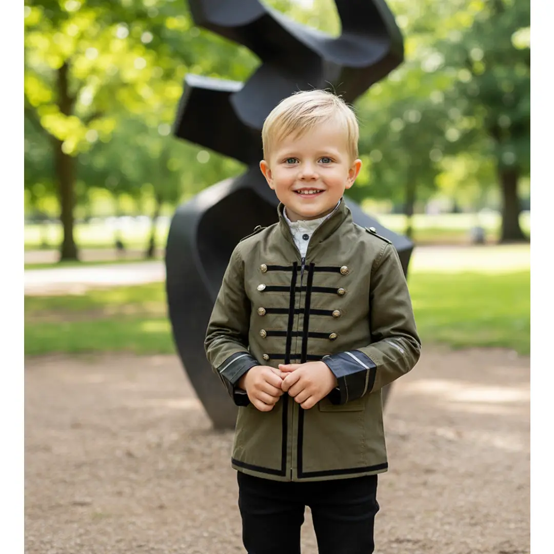 Kids Velvet Boys Casual Military Jacket Vintage Short Coat 3-12Y Outfit Cotton