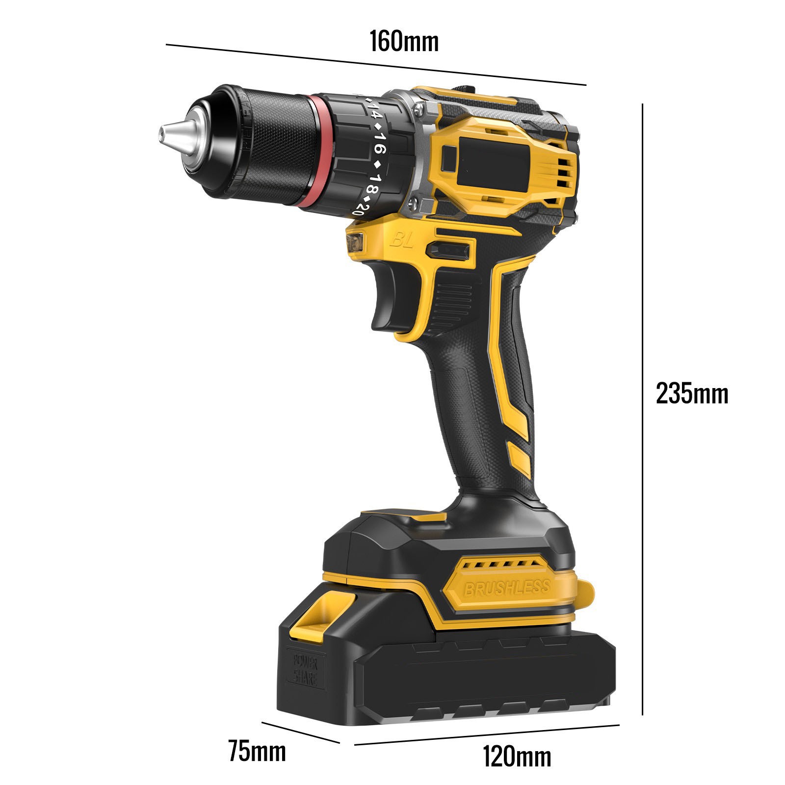 Cordless Drill Brushless Impact Driver Set 52Nm Combi Kit & 2x Batteries & Bits — image 2