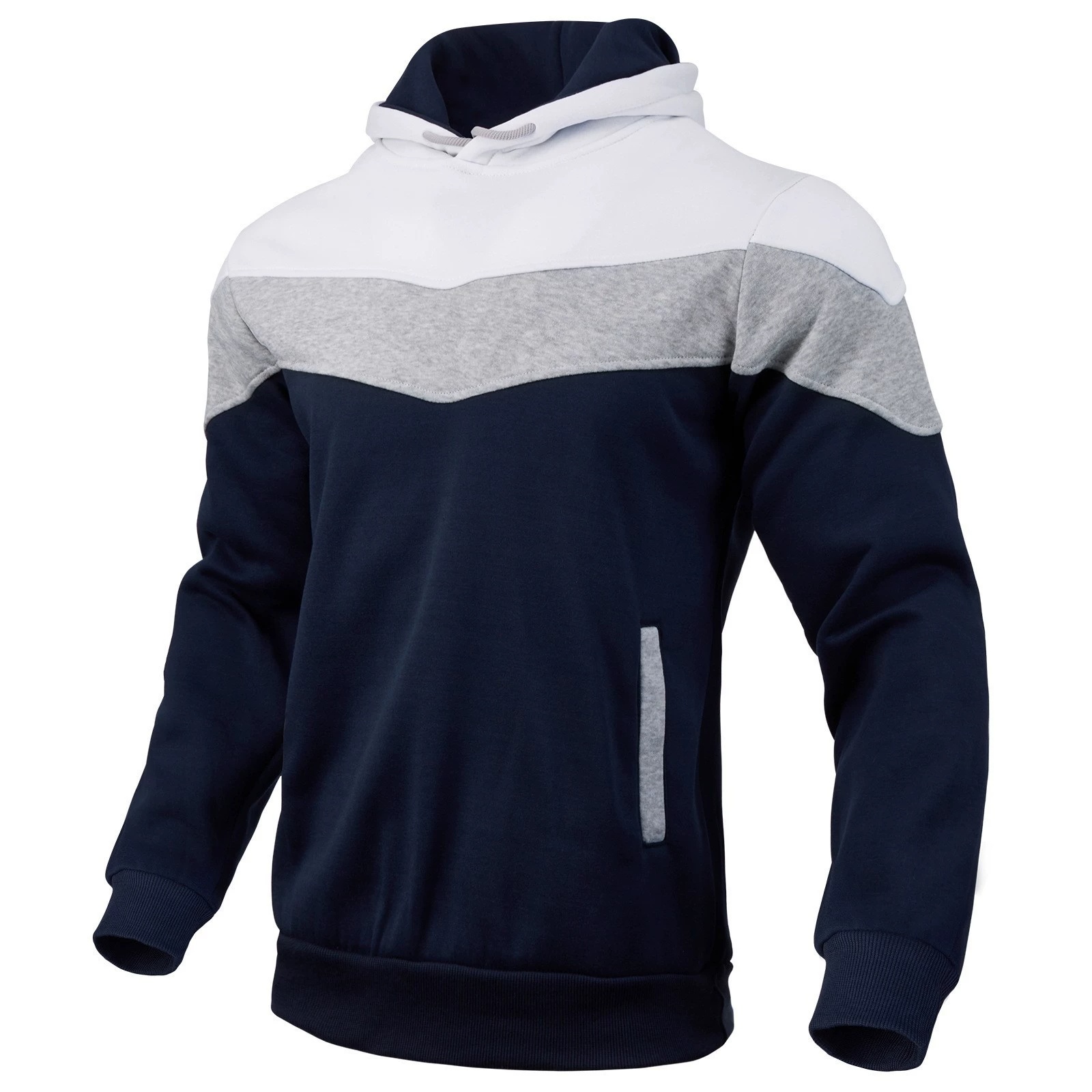 Men's Fleece Spliced Hoodie, Autumn Winter Trendy Casual Sports Sweatshirt Coat 5