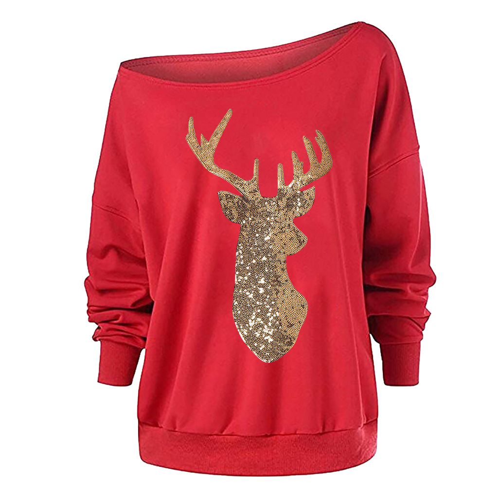 Title 5, Christmas Elk Applique Large Collar Sweatshirt