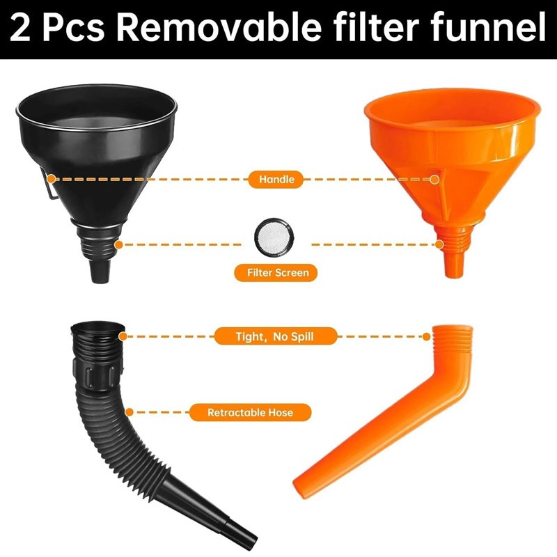 10 Pcs Fuel Funnels Set Plastic Neck Oil With Detachable Spout&Filter — image 9
