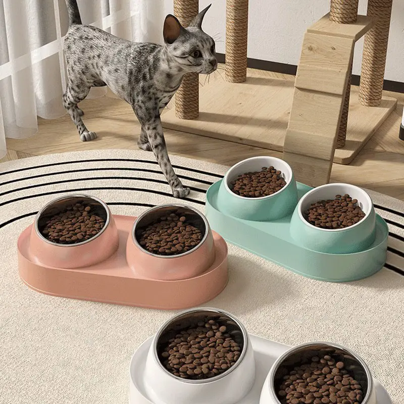 Pet Double Bowl Tilt Protect Neck Cat