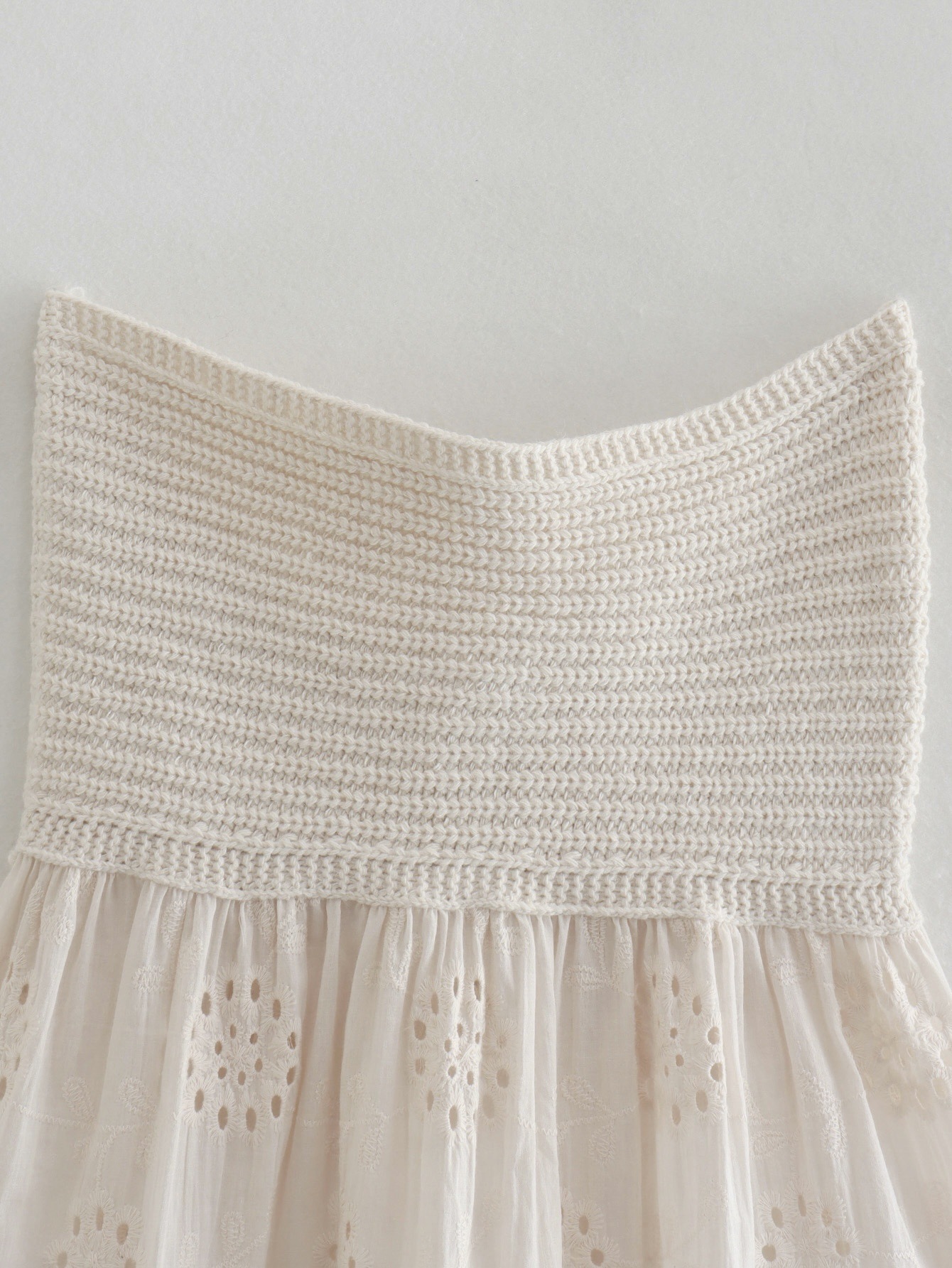 Women's Cutout Embroidered Knit Panel Top