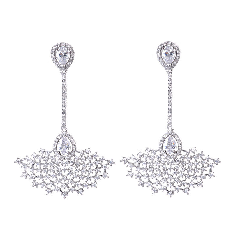 Fashion Fan-shaped Zircon Tassel Earrings