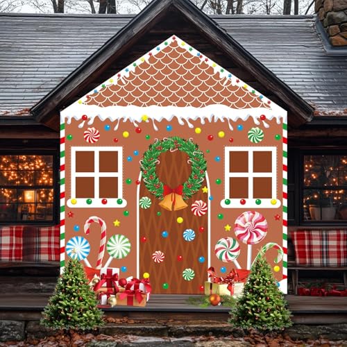 4 Pcs Christmas Gingerbread House Door Cover Decorations Gingerbread Door Cover Christmas House Backdrop For Xmas Holiday Party Supplies Home School Office Photo Booth Decor 2