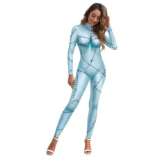 Patchwork Doll Halloween Costume Jumpsuit for Women - Light Blue - View 1
