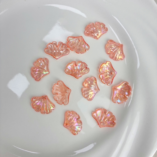 Translucent AB Iridescent Scallop Leaf Charms, Top-Hole Ribbed Acrylic Fan Pendants For DIY Hanfu Hairpins, Earrings & Necklace Drops.