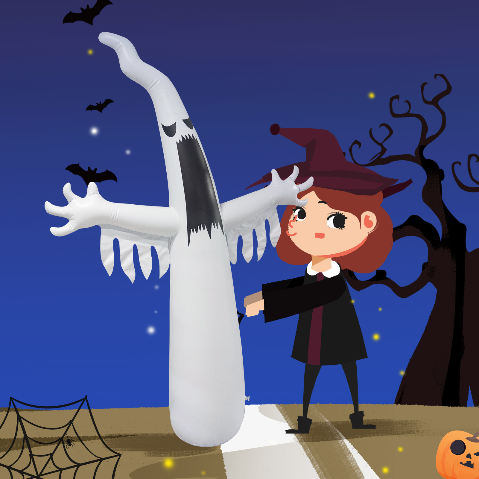 Grand fantôme gonflable culbuteur Halloween LED 2,5 m 2