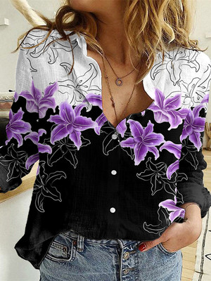 Title 19, Fashion Long-sleeved Lapel Digital Printed Shirt