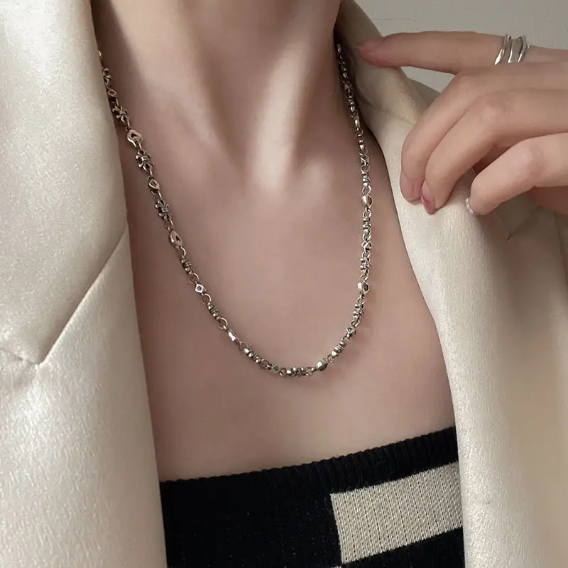 Fashion Retro Design Rainbow Zircon Heart Sweater Necklace