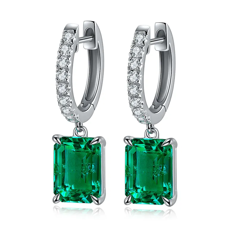 S925 Silver 2.7g Lab-Created Emerald Drop Earrings