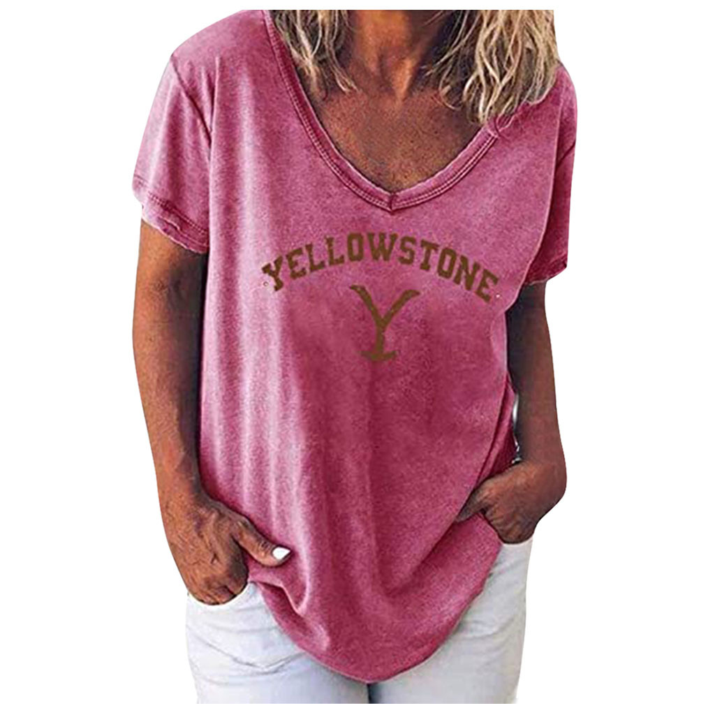 Title 9, Large Size V-neck Short-sleeved Solid Color Let...