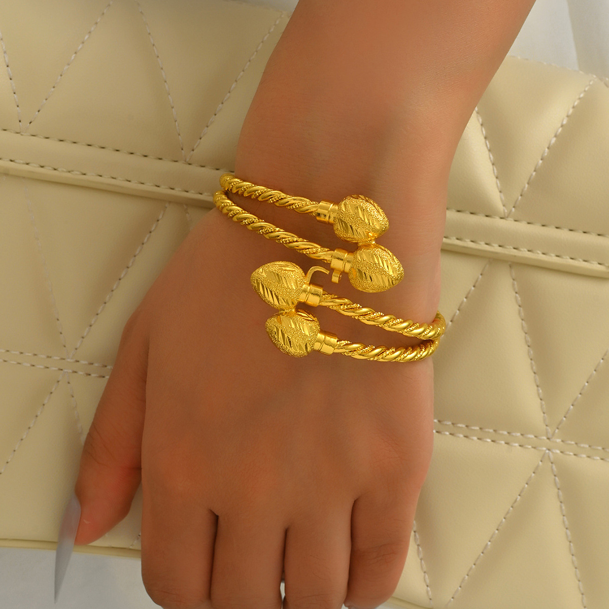 Geometric Round Ball Cuff Bangle Bracelet for Women Light Luxury Jewelry