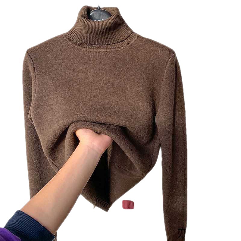 Women's Turtleneck Sweater Top With Velvet Thickened Inner Wear