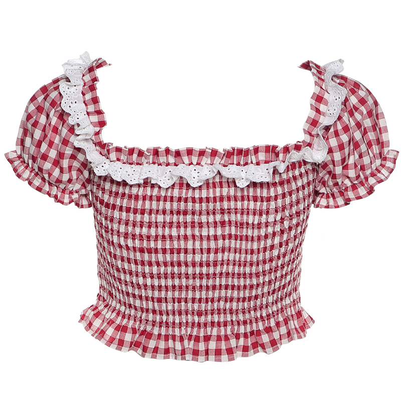 Short Slim-fit Shirt Top With Puff Sleeves