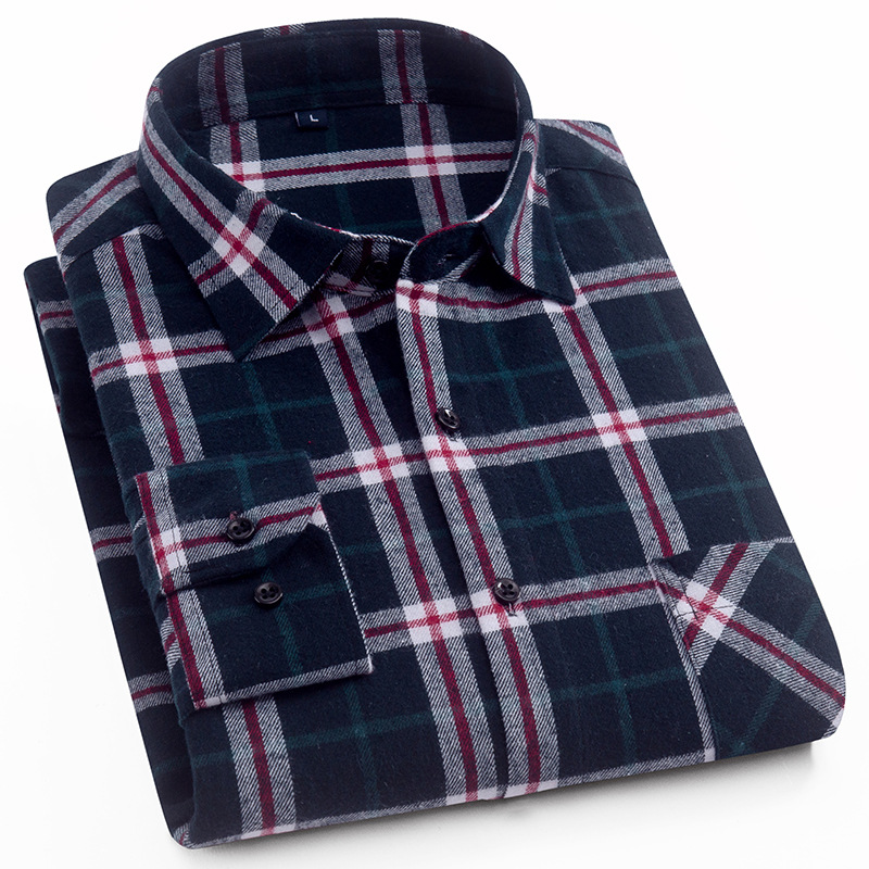 Title 1, Cotton Brushed Plaid Shirt For Men New Style Co...