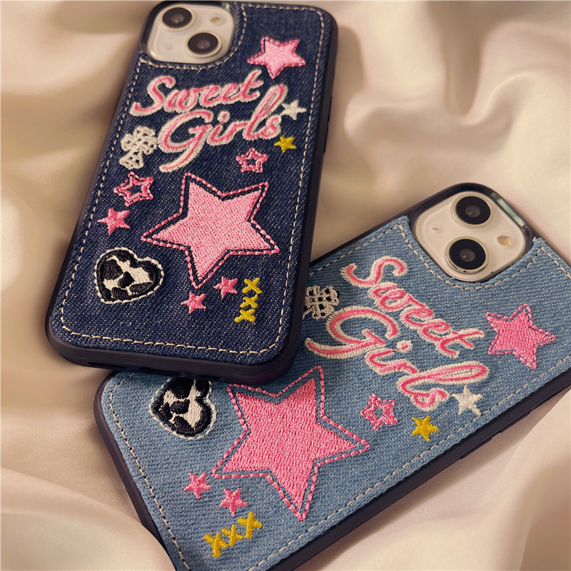 Denim Embroidered Star Phone Case - Image 2