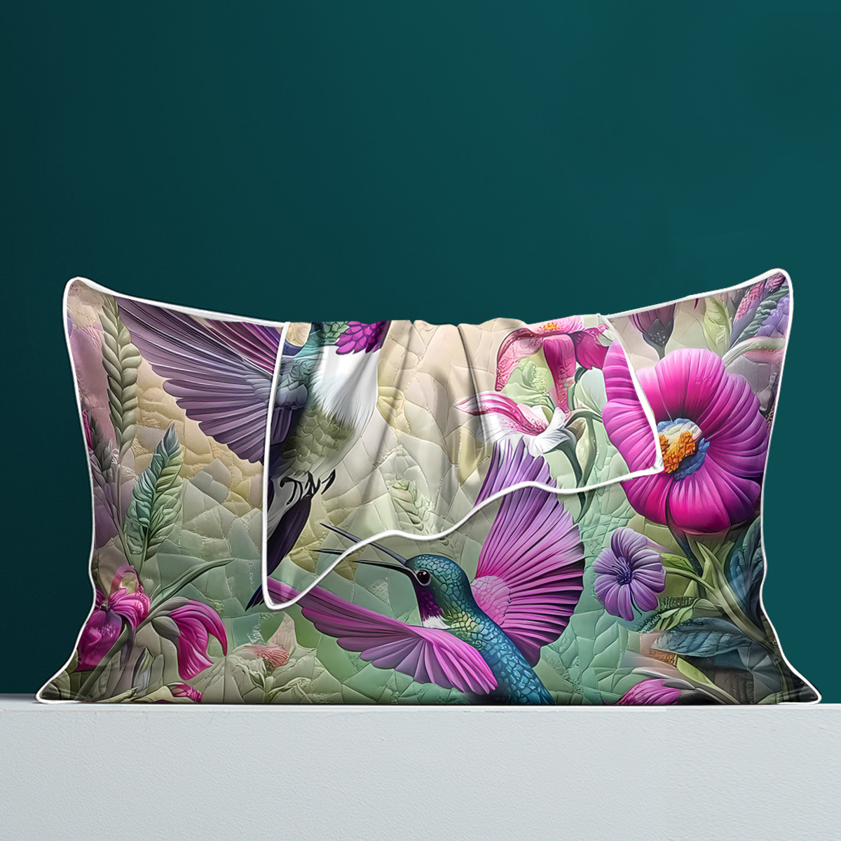 2 Pcs Of Tropical Hummingbird Art Bedroom Satin Printed Soft And Skin Friendly Pillowcase Suitable For All Seasons