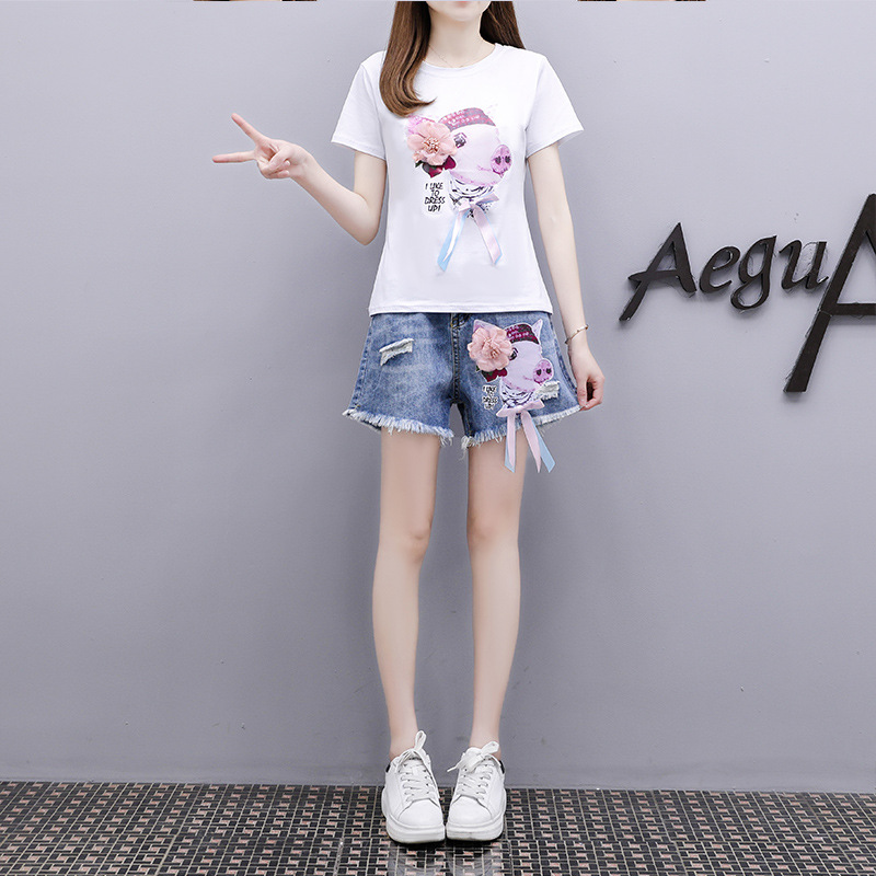 Two Piece Set Of Ripped Denim Shorts Female Net Red