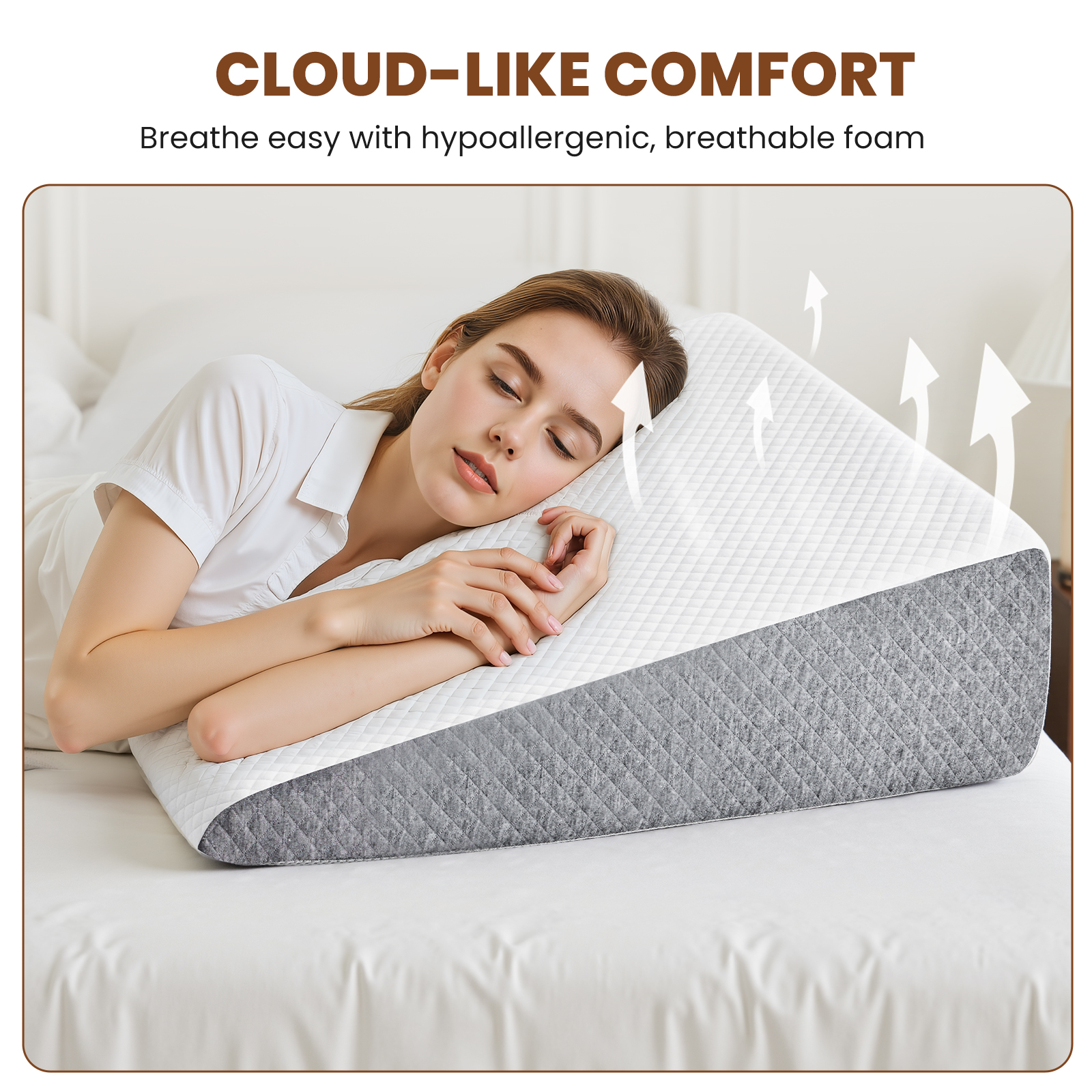 Wedge Pillow, Body Pillow , White& Grey image 7