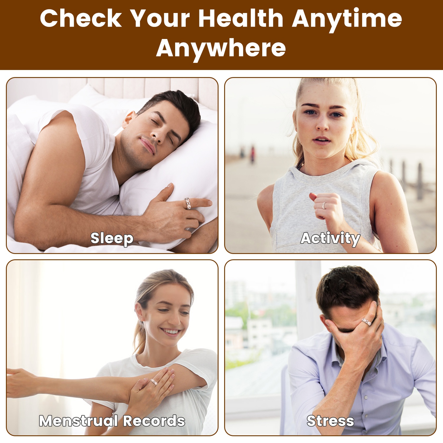 Smart Ring Health Tracker Fitness Sleep Stress HRV Tracker With Charging Case Magnetic Charging Cable For Women & Men Compatible With IOS & Android 7-Day Battery Life Size 7 Size 8 Size9 Size10