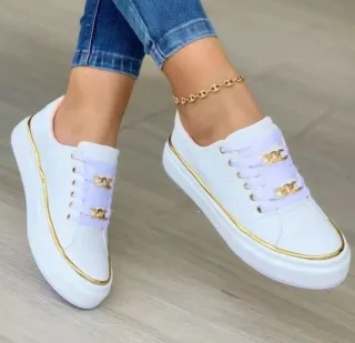 Chain Flats Shoes Thick Bottom Loafers For Walking Sports Shoes For Women - White