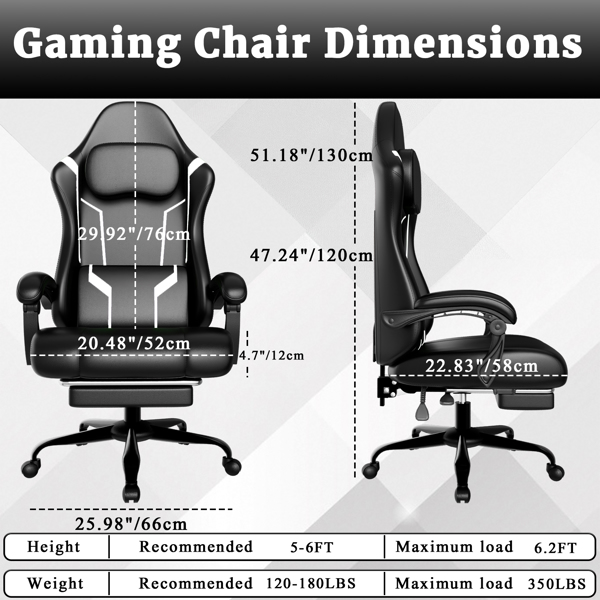 Ergonomic Gaming Chair, Video Game Chair With Pocket Spring Cushion And Footrest, Height Adjustable Computer Chair With Swivel Seat And Headrest   Faux Leather, Off-White — foto 5