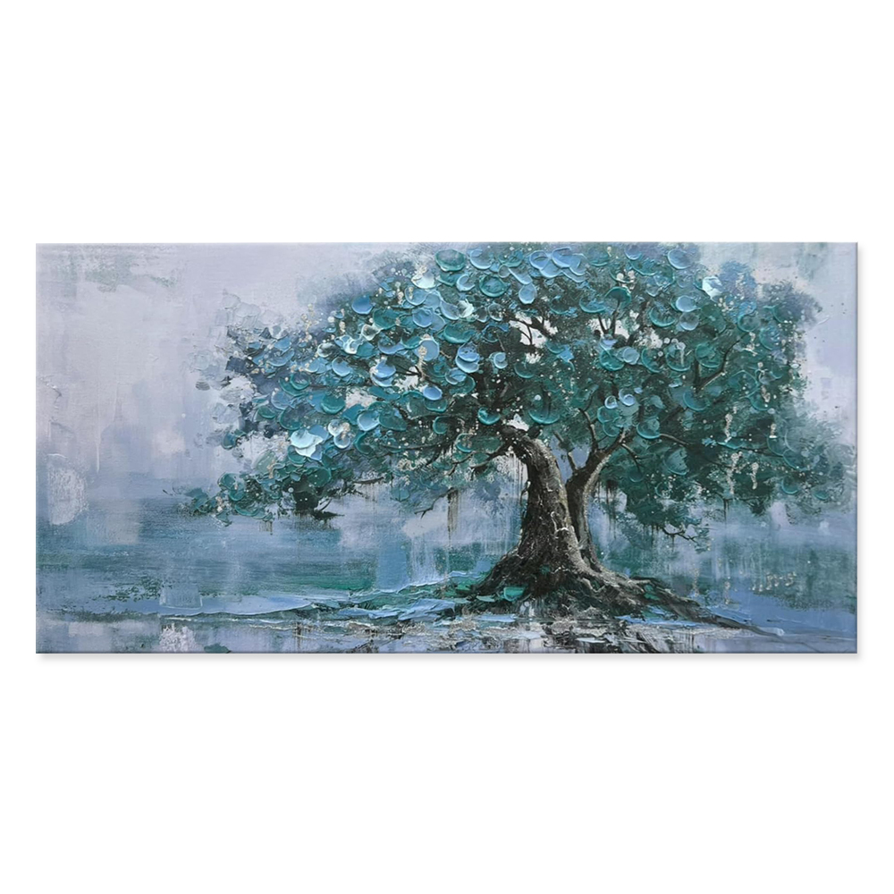 Large Handpainted Palette Knife Green Big Tree Oil Painting On Canvas Modern Abstract Landscape Art Poster Wall Pictures Home Decor - Image 4