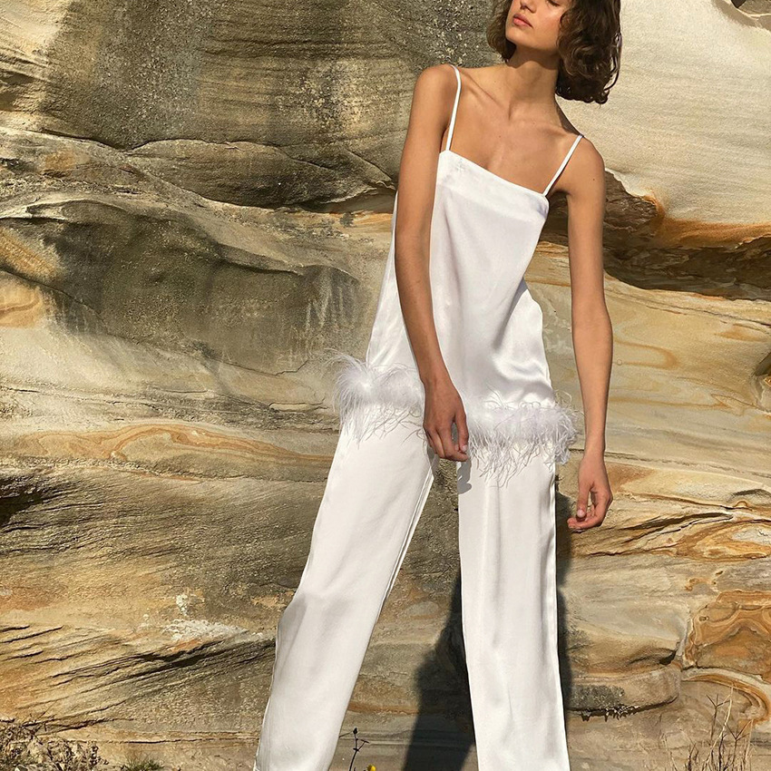 Fashion Pajamas Camisole Feather Trouser Set