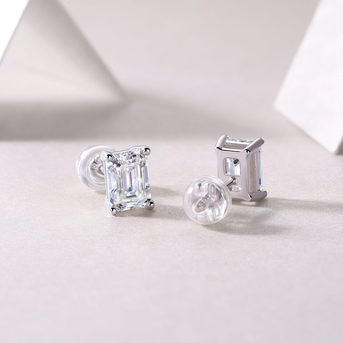 Luxury Moissanite Octagonal 5×7 Stud Earrings – S925 Sterling Silver – Platinum-
