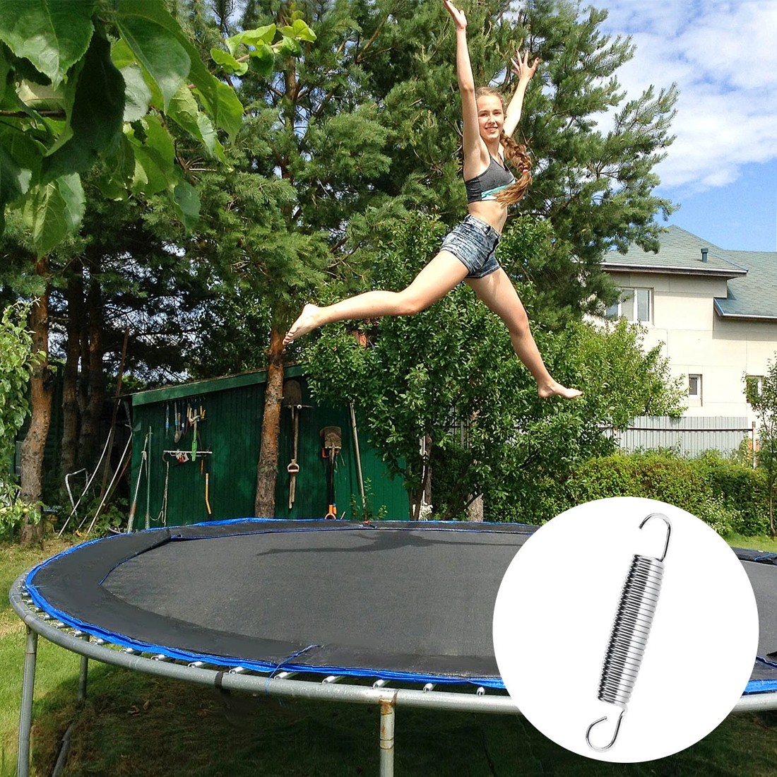 Set Of 35 Trampoline Replacement Springs, Heavy-Duty Galvanised 5.5 14cm Silver