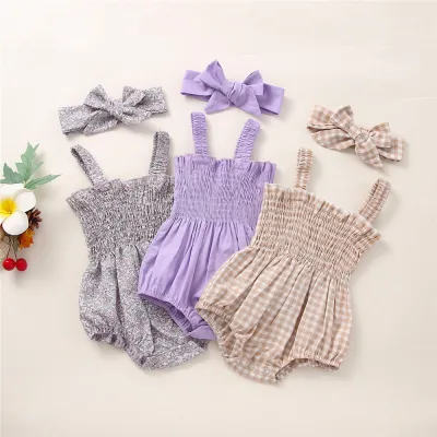 Infant Baby Girls 2Pcs Summer Outfits, Sleeveless Frill Smoc