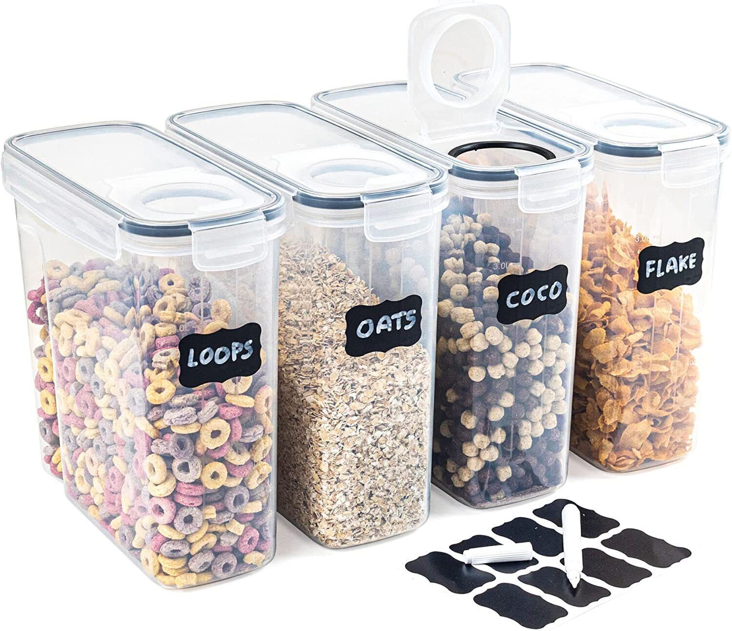 4X 4L Airtight Food Storage Container Kitchen Pantry Dry