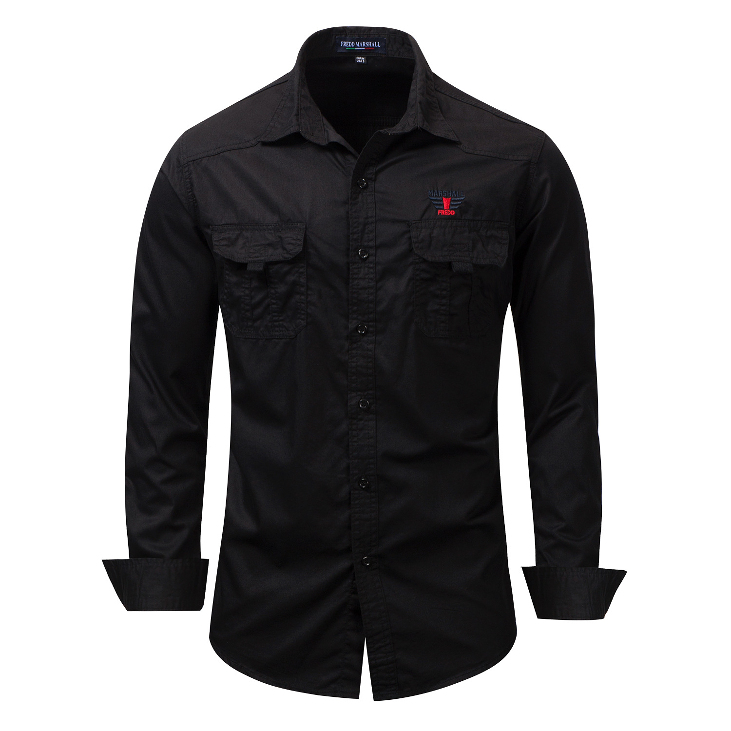 Men's Long Sleeve Lapel Casual Pocket Military Shirt