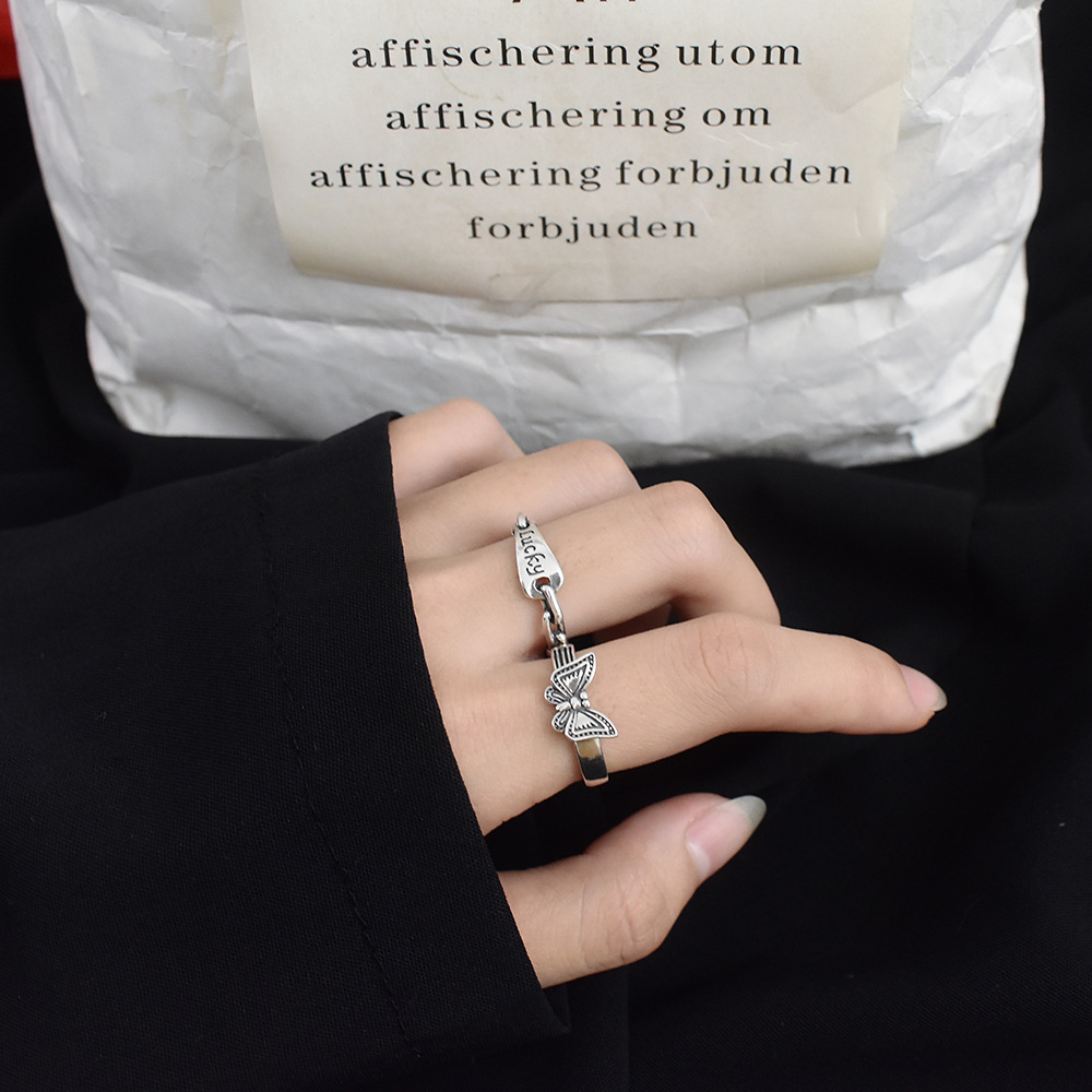 Ins Personality Cold Wind Jewelry S925 Sterling Silver Retro Heavy Letter LUCK Ring