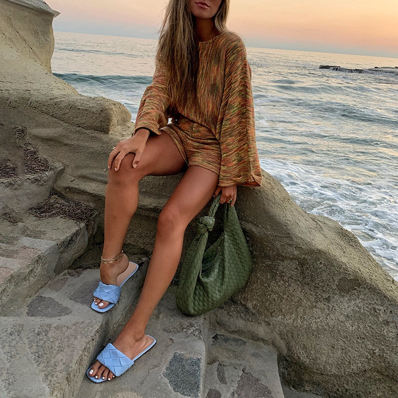 Color Round Neck Long Sleeve Fashion Casual Knit Sweater Suit