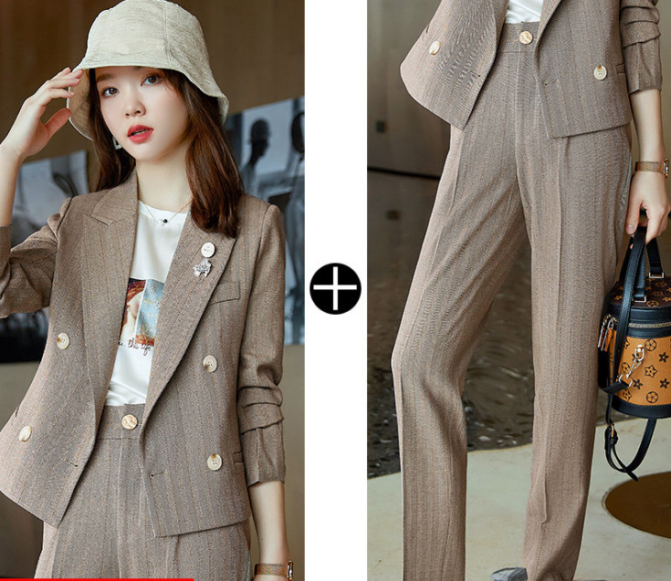 Pure Color Temperament Fashion Small Suit Lady Two-piece Suit