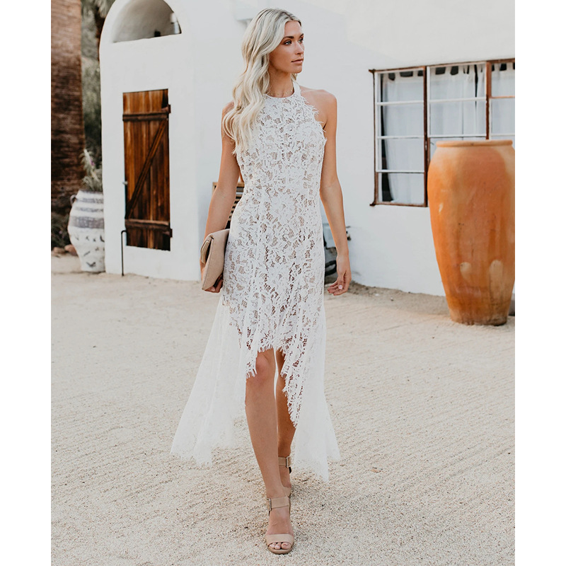 Elegant Solid Lace Cutout Dress Back Dress White - Shop at LoveMi