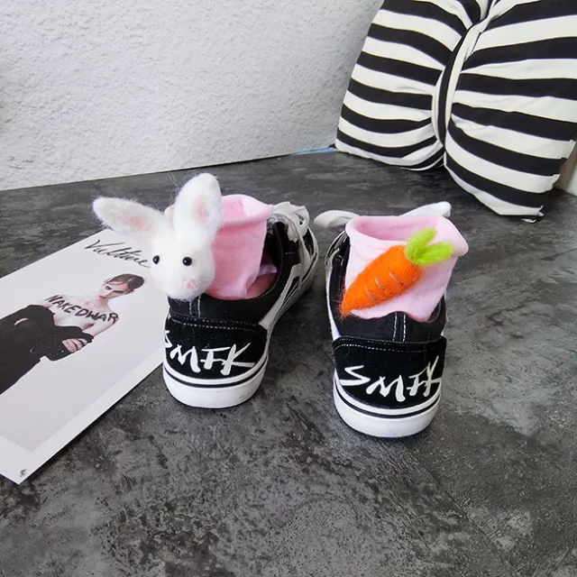 Personalized Rabbit Carrot Asymmetric Wool Felt Socks Pink - Shop at LoveMi