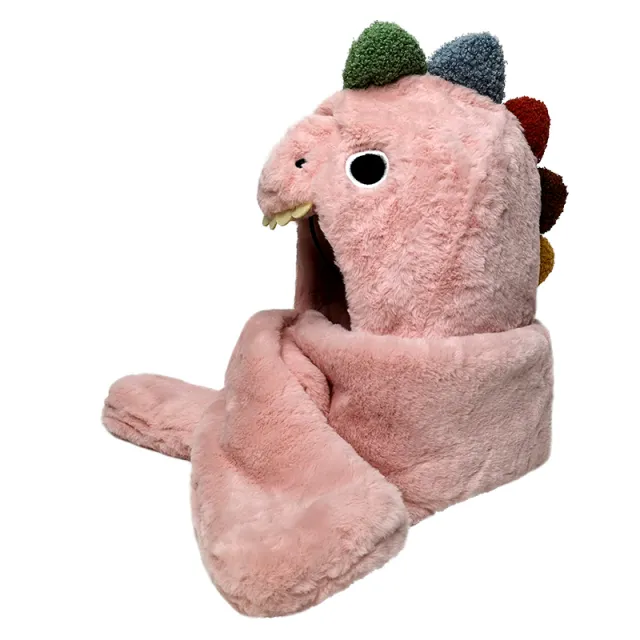 Three Dinosaurs Scarf Hat And Gloves Set Pink - Shop at LoveMi