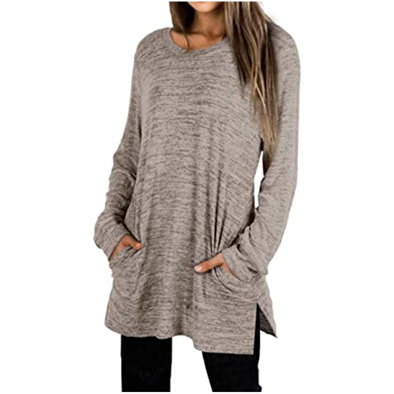 Loose Mid-length Sweater With Long Sleeves Pockets