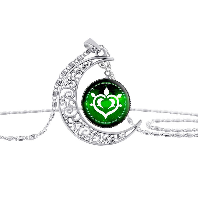 Vintage Hollow Moon Pendant Necklace Genshin Impact Eye of God Weapon Props Dome Glass Necklaces For Women
