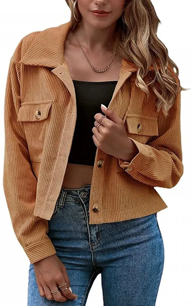 New European And American Fashion Corduroy Ladies Shirt Jacket Khaki - Shop at LoveMi