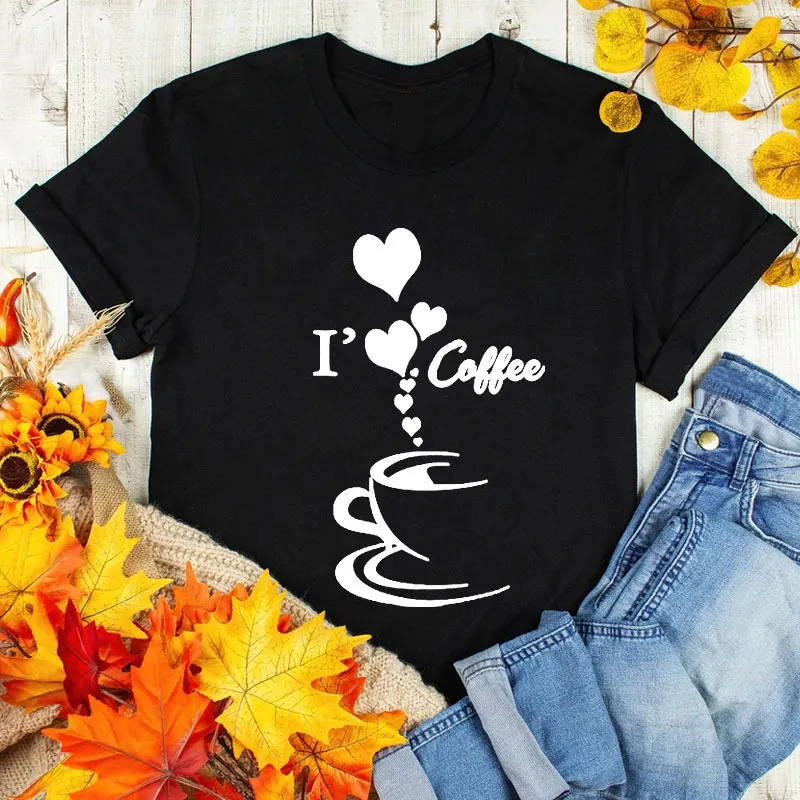 Coffee Love Casual Graphic Short Sleeve T-Shirt - Black B
