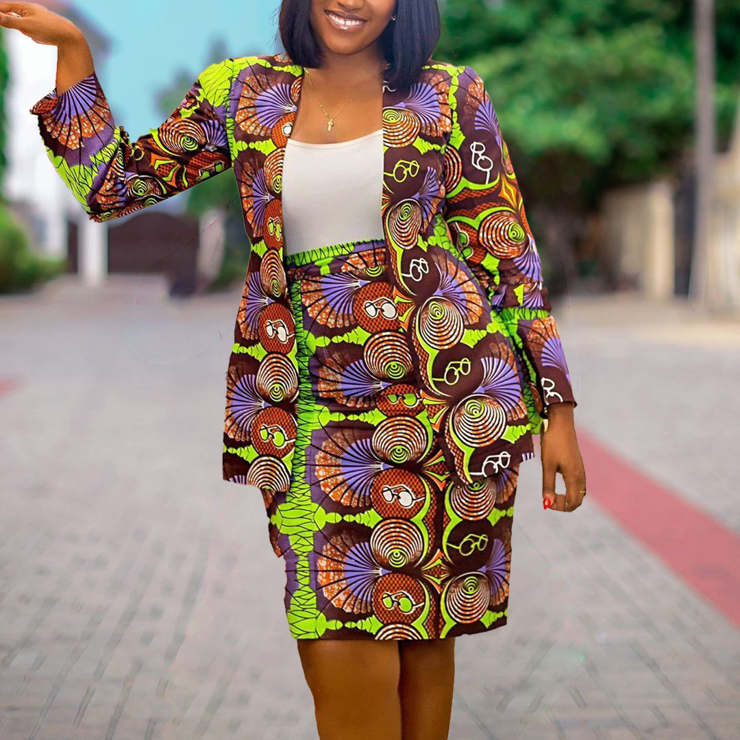 New Printed Small Suit Bag Hip Skirt Two-piece Suit